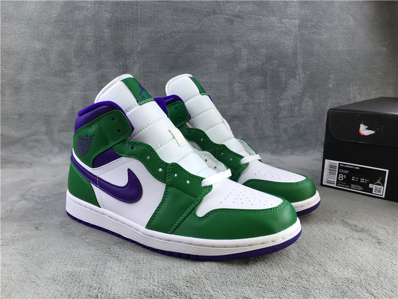 2020 Men Air Jordan 1 Mid Incredible Hulk Green Purple Shoes - Click Image to Close